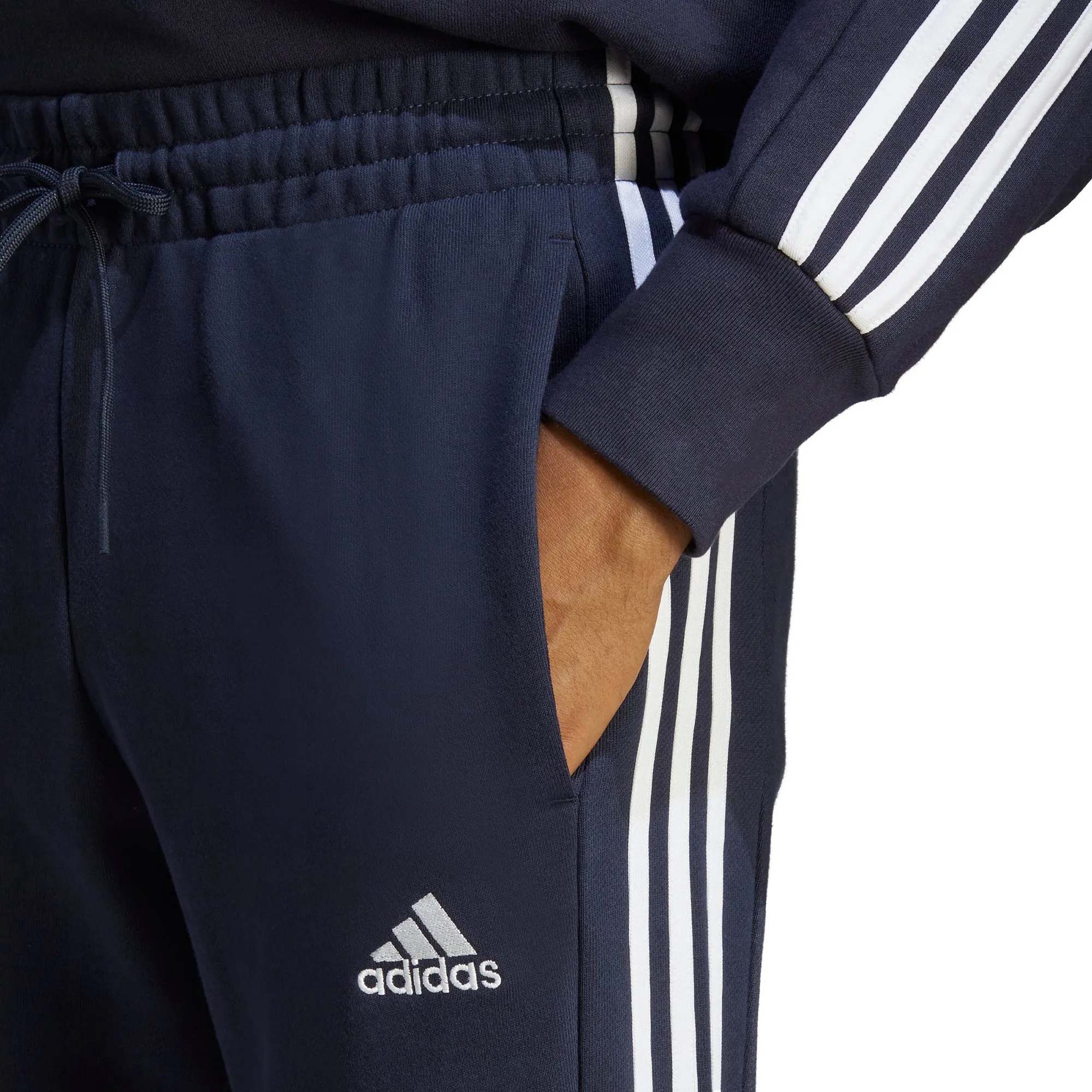 adidas Essentials Tapered Cuff 3 Stripes Mens Joggers - Navy