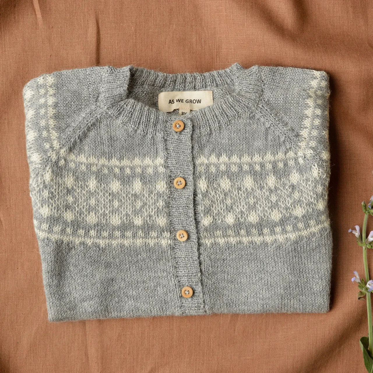 Alpine Cardigan - 100% Baby Alpaca - Grey/Cream (18m-8y)