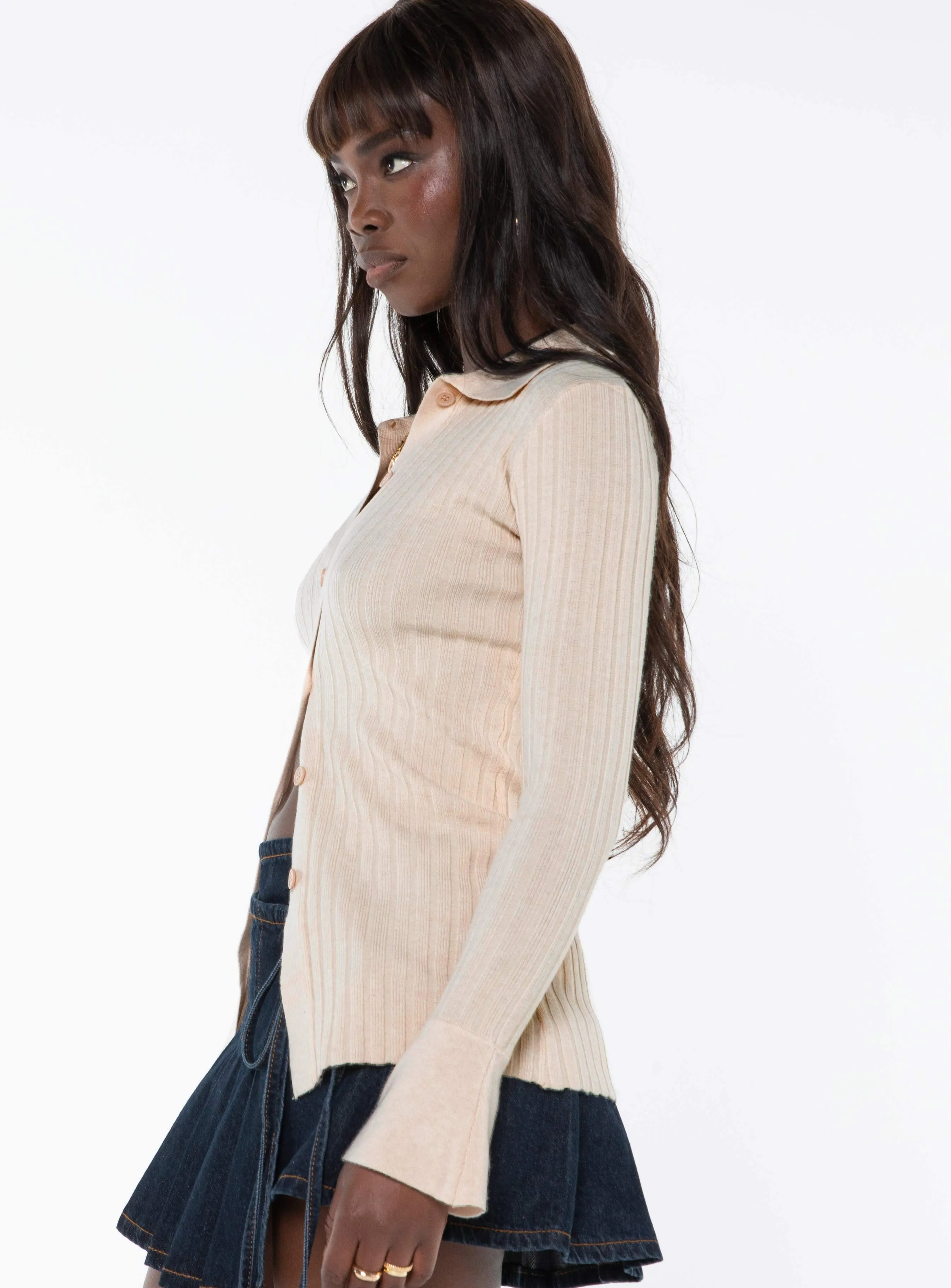 Anneke Collared Cardigan Beige