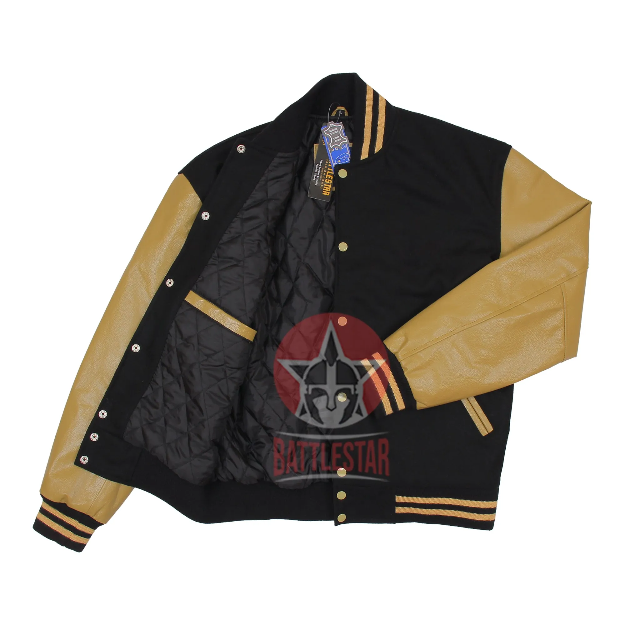 Black Wool Tan Leather Varsity Baseball Classic Jacket