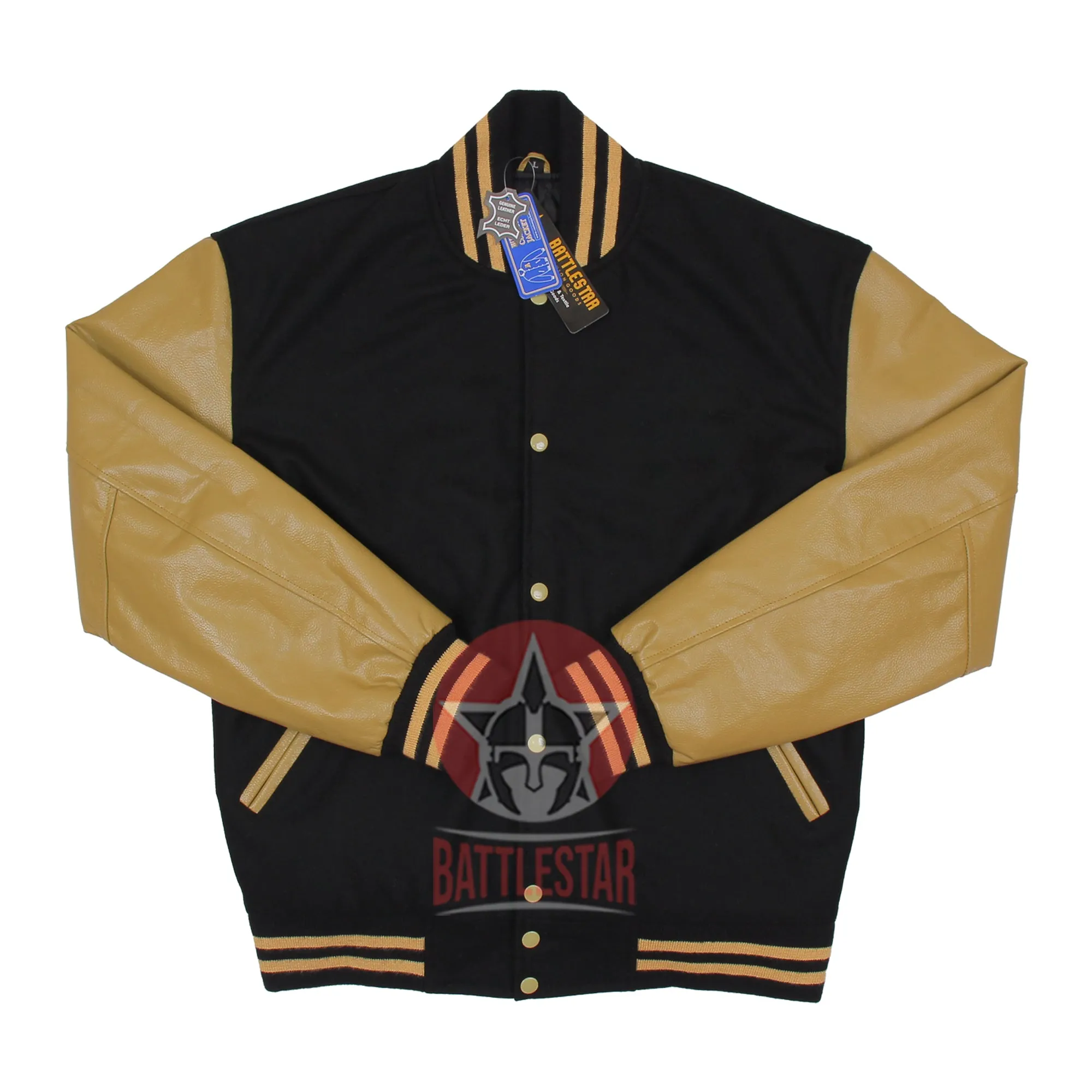 Black Wool Tan Leather Varsity Baseball Classic Jacket