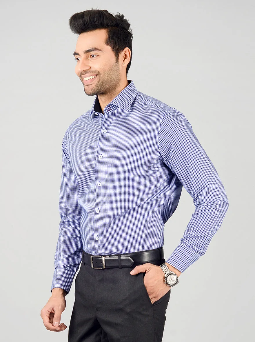 Blue & White Checked Slim Fit Evening Wear Shirt | Metal