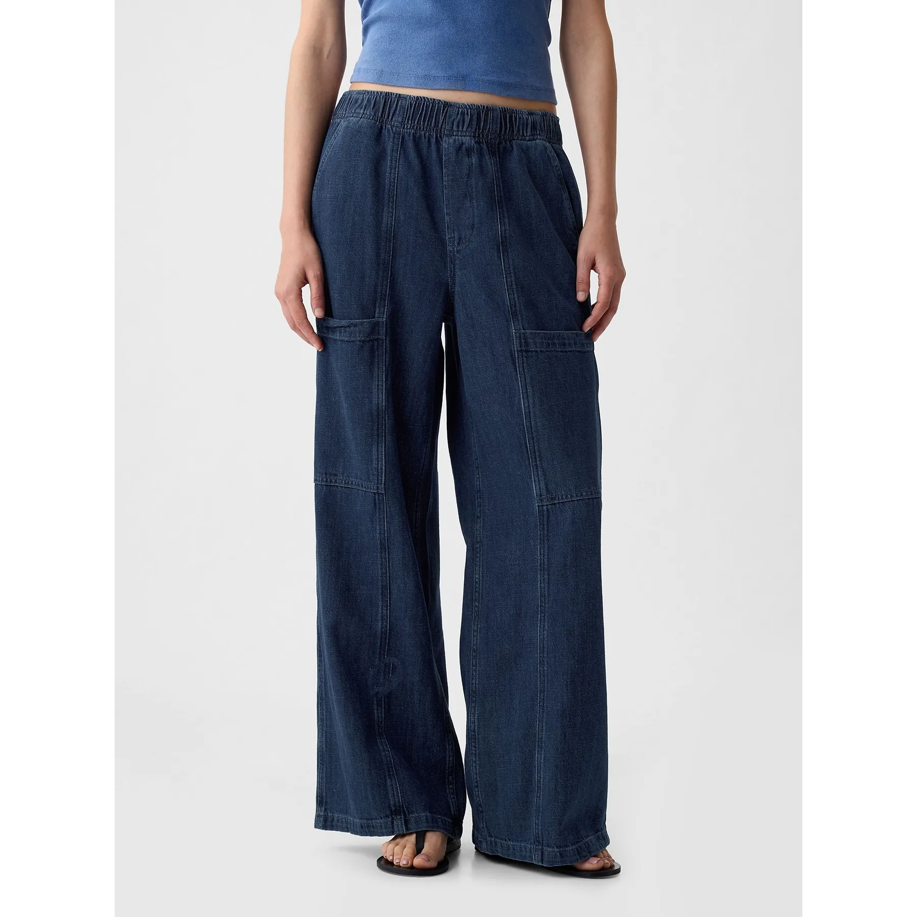 Blue High Waisted Wide Leg Utility Easy Jeans