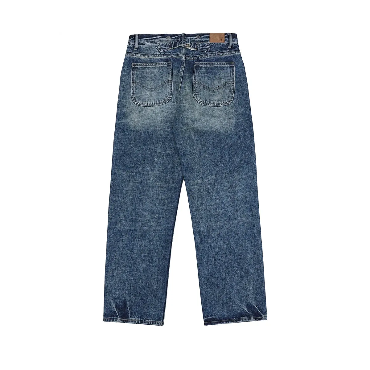 Blue Selvedge Denim Washed Jeans Relaxed Fit Vintage Trousers