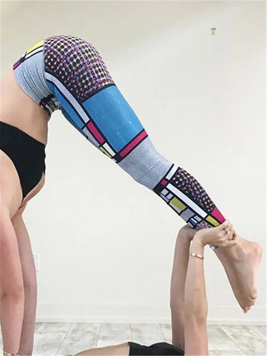 Color Check Print Slim Yoga Pants