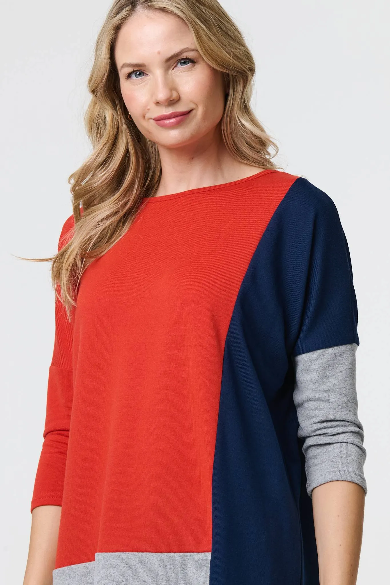 Colour Block Long Sleeve Relaxed Top