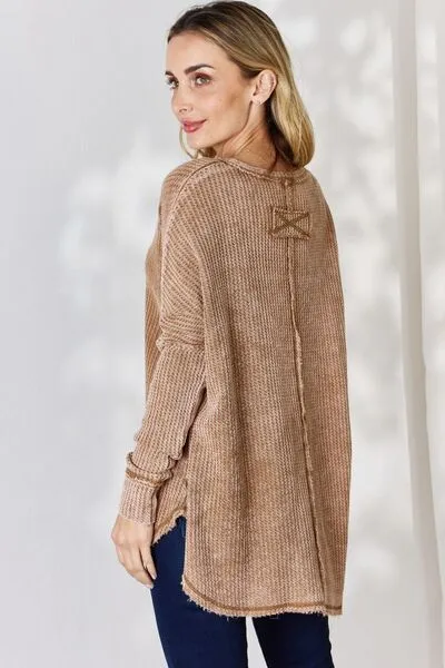 Cozy Cabin Oversized Washed Waffle Long Sleeve Top