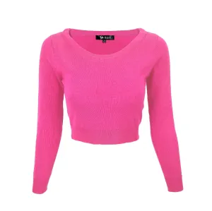 Cropped Long Sleeve Sweater in Hot Pink