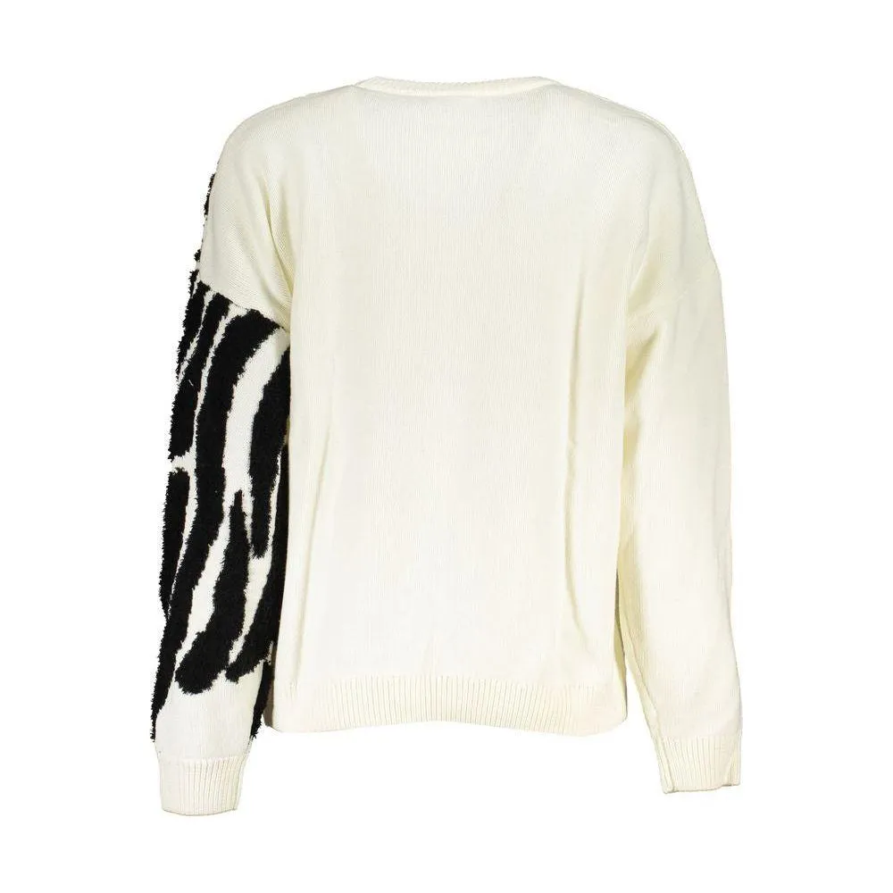 Desigual Chic Contrast Crew Neck Sweater in White