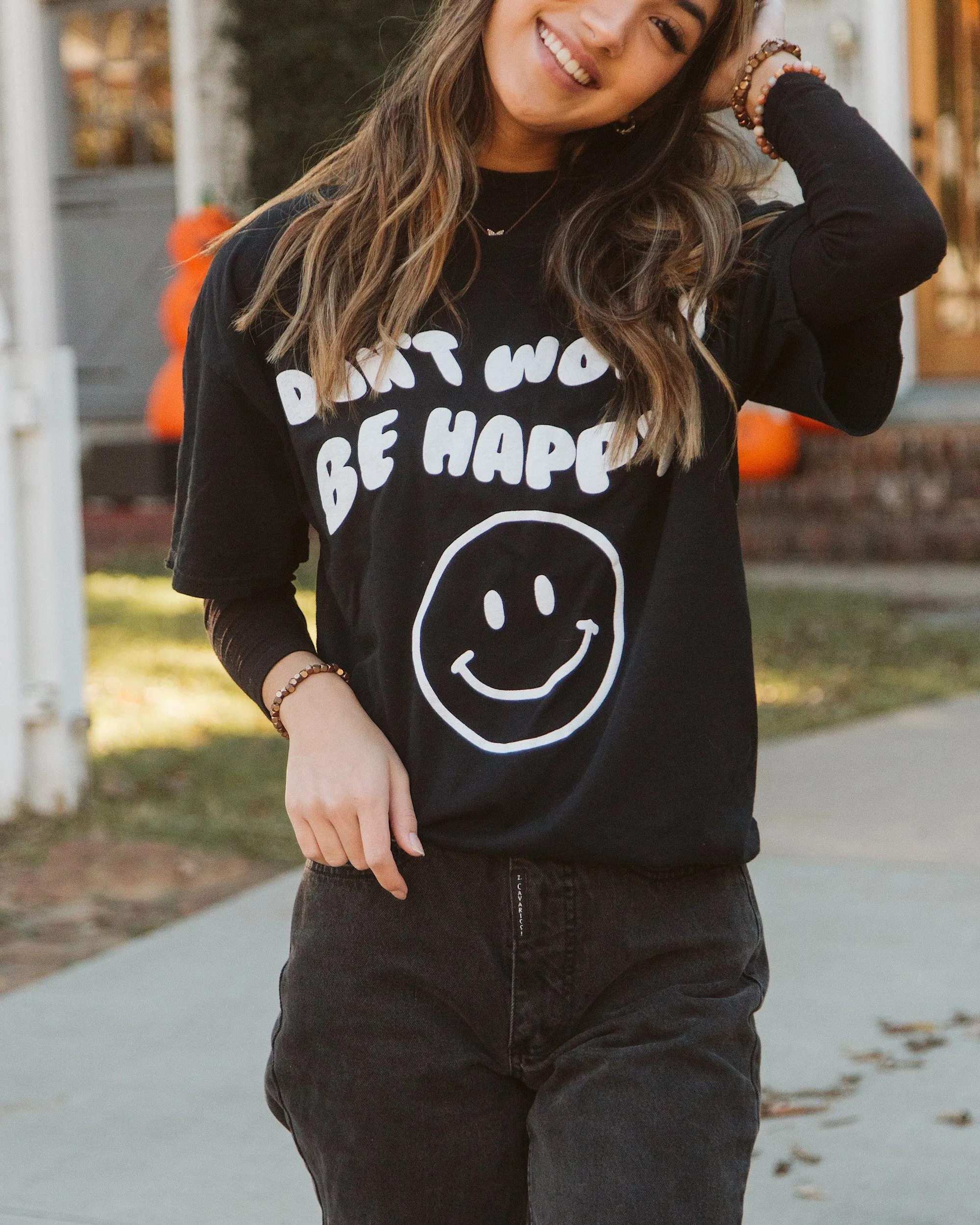 Don't Worry Be Happy Puff Ink Black Thrifted Tee