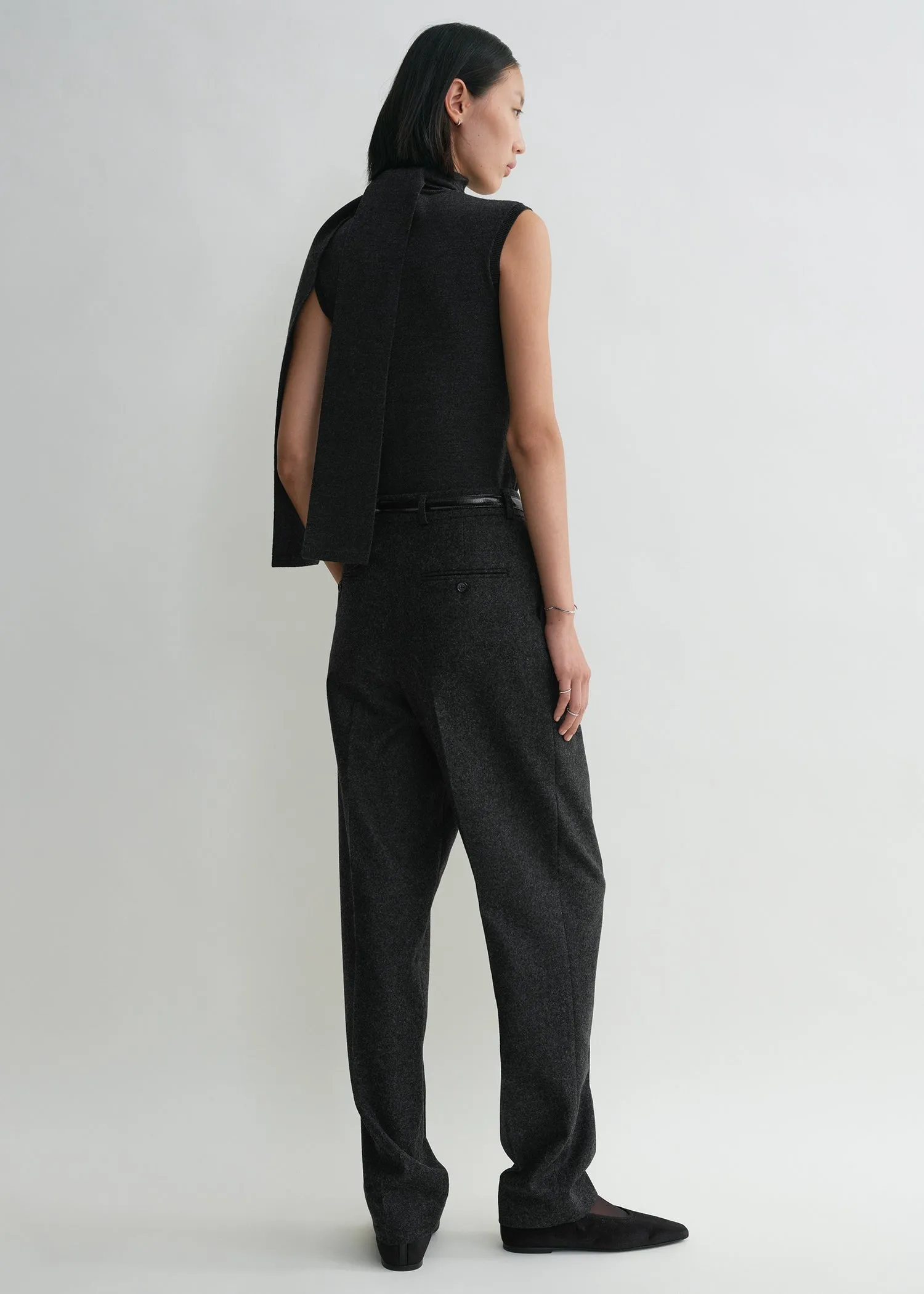 Double-pleated tailored trousers charcoal melange