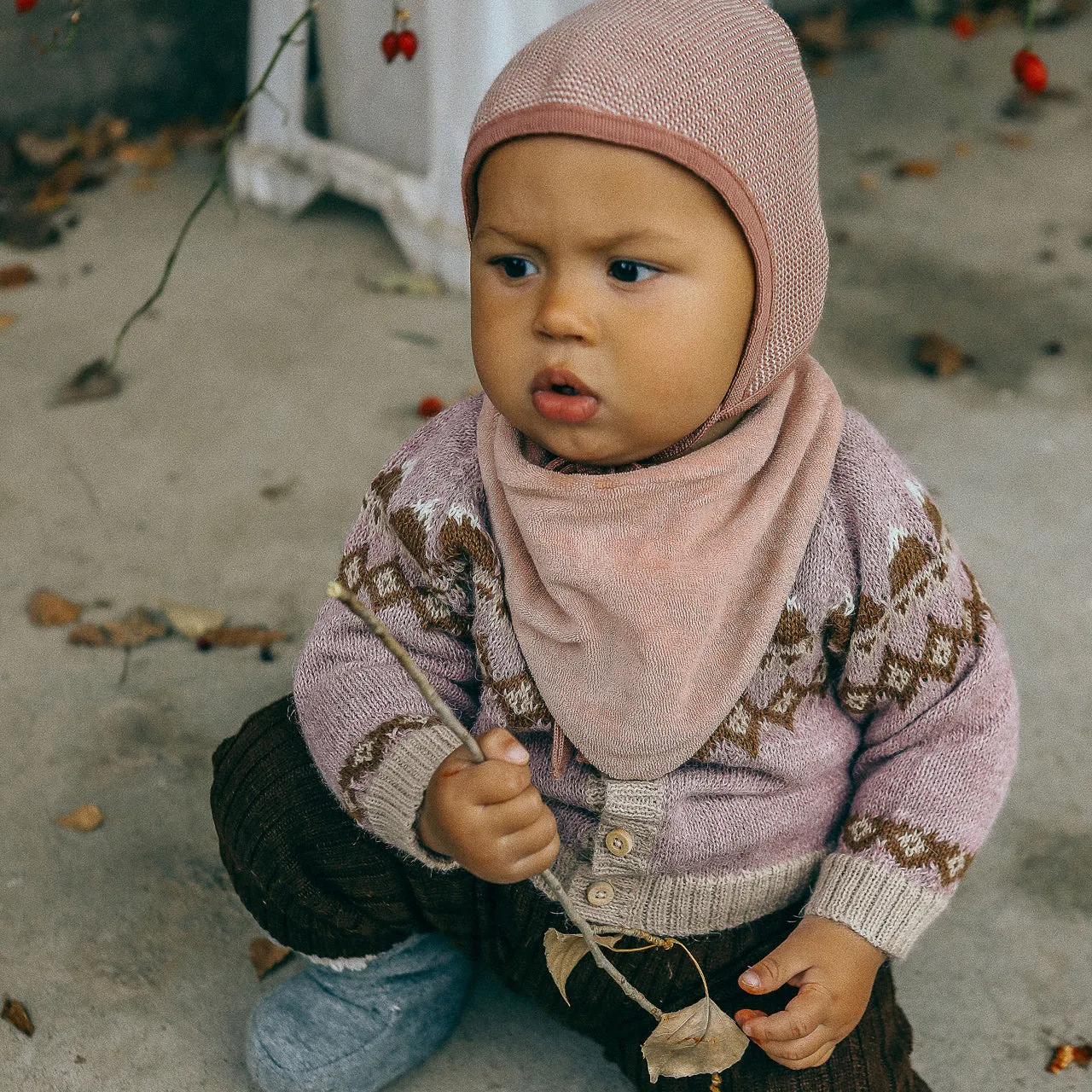 FairIsle Mountain Cardigan - 100% Baby Alpaca - Cedar/Blue (18m-8y)