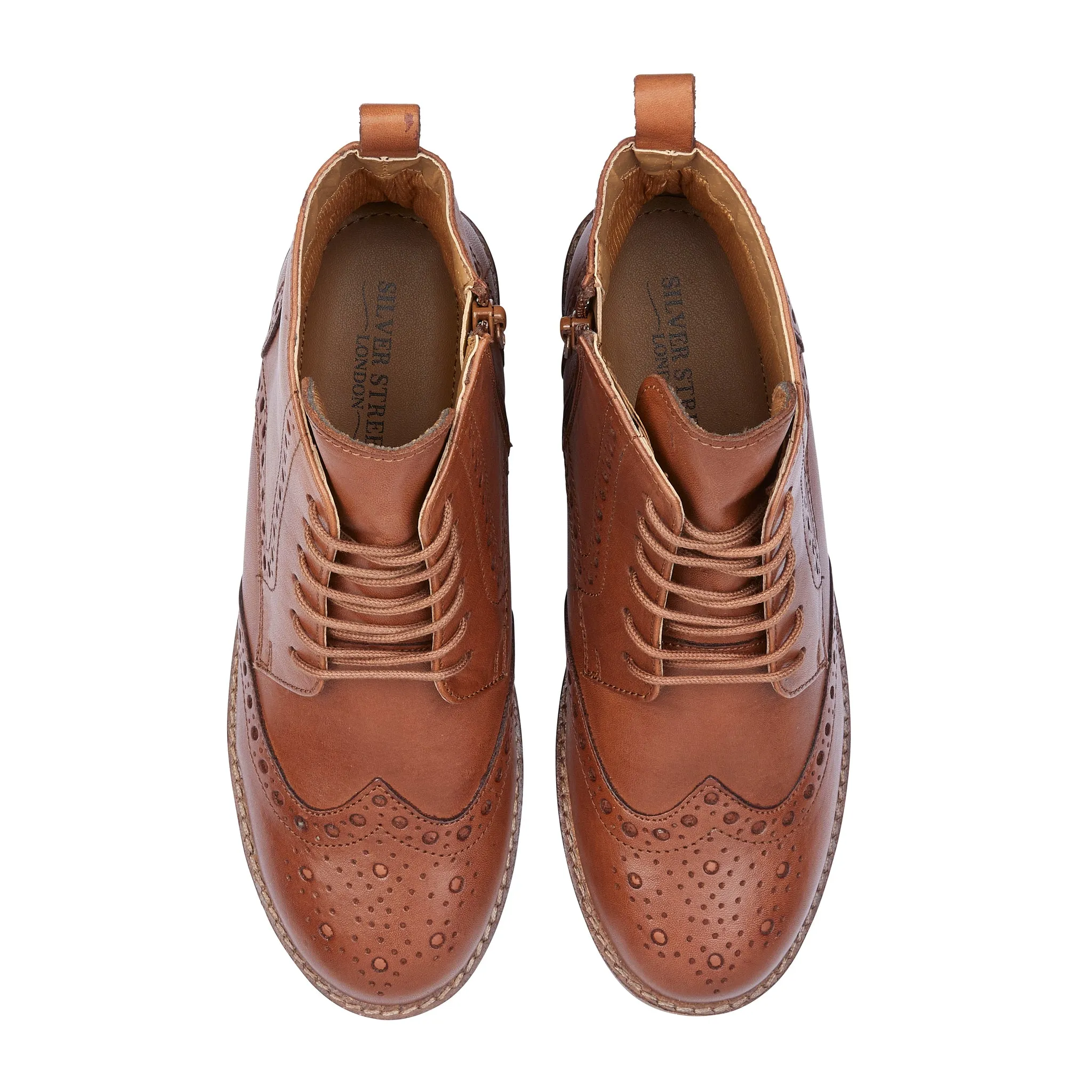 Grace Leather Brogue Boot - Cognac