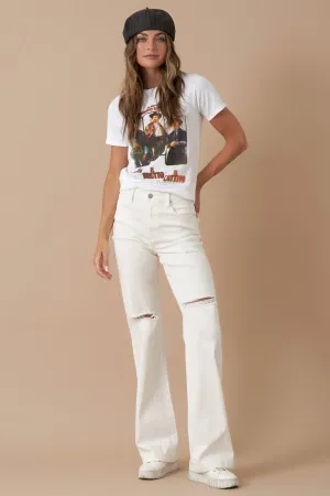 High Rise Marine Straight Distressed White Denim