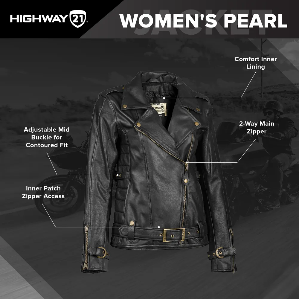 Highway 21 Women's Pearl Leather Motorcycle Riding Jacket