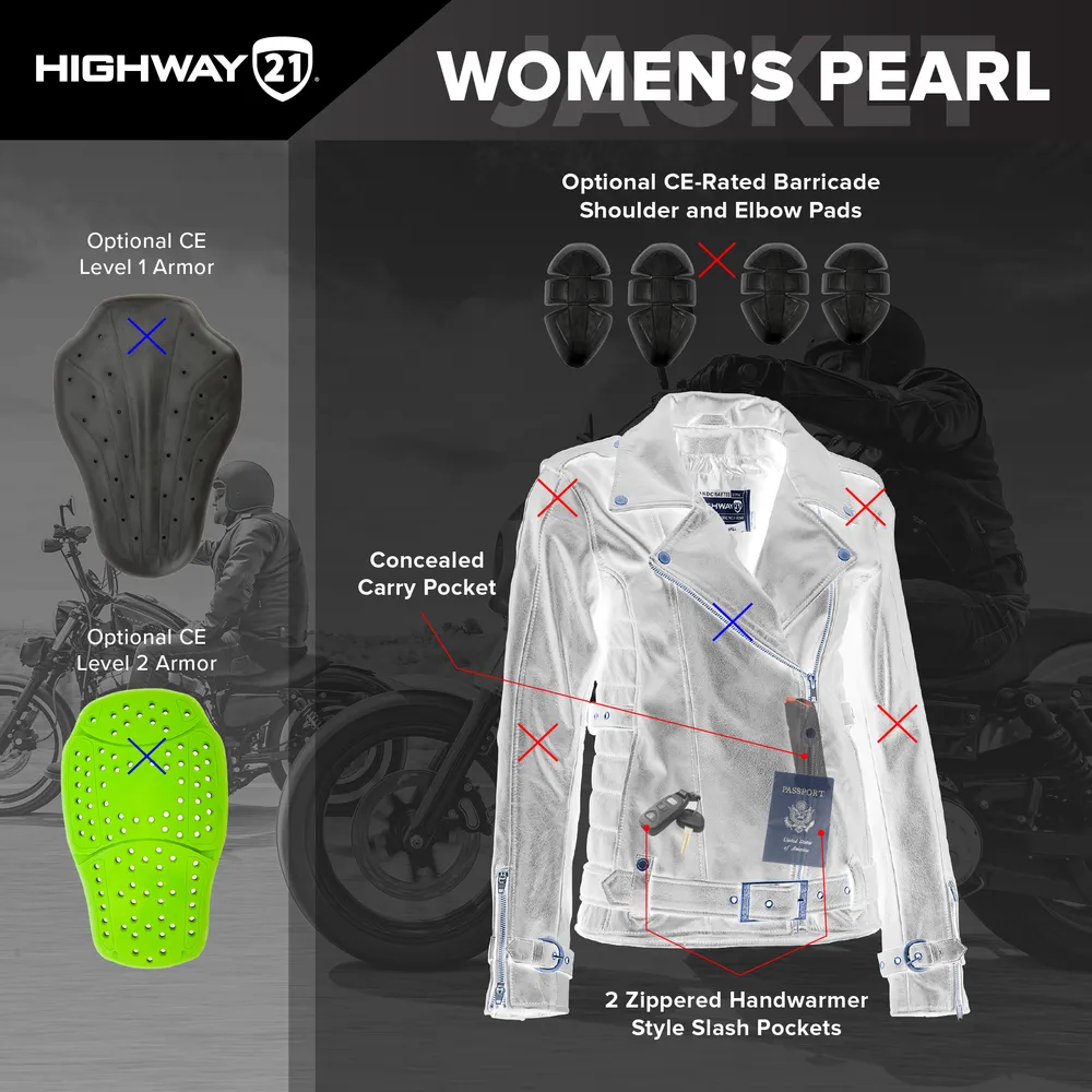 Highway 21 Women's Pearl Leather Motorcycle Riding Jacket