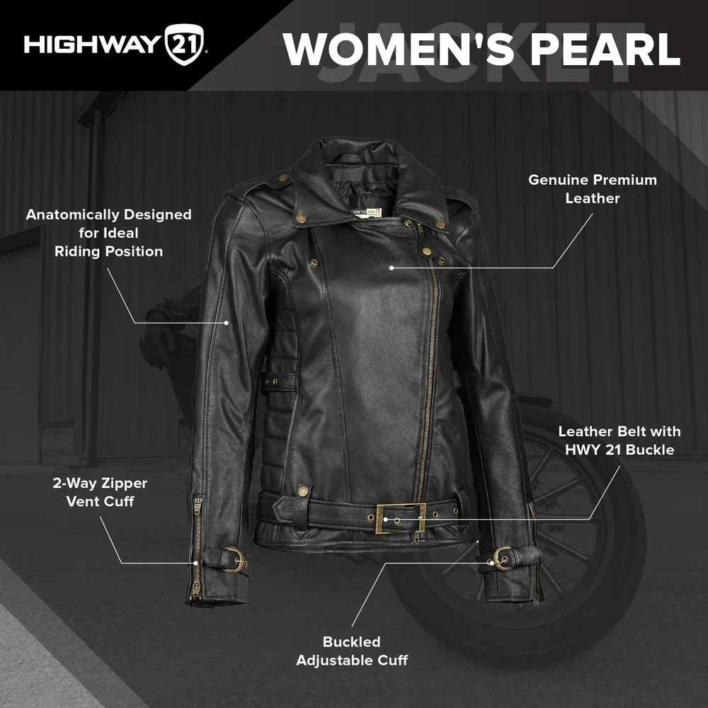 Highway 21 Women's Pearl Leather Motorcycle Riding Jacket