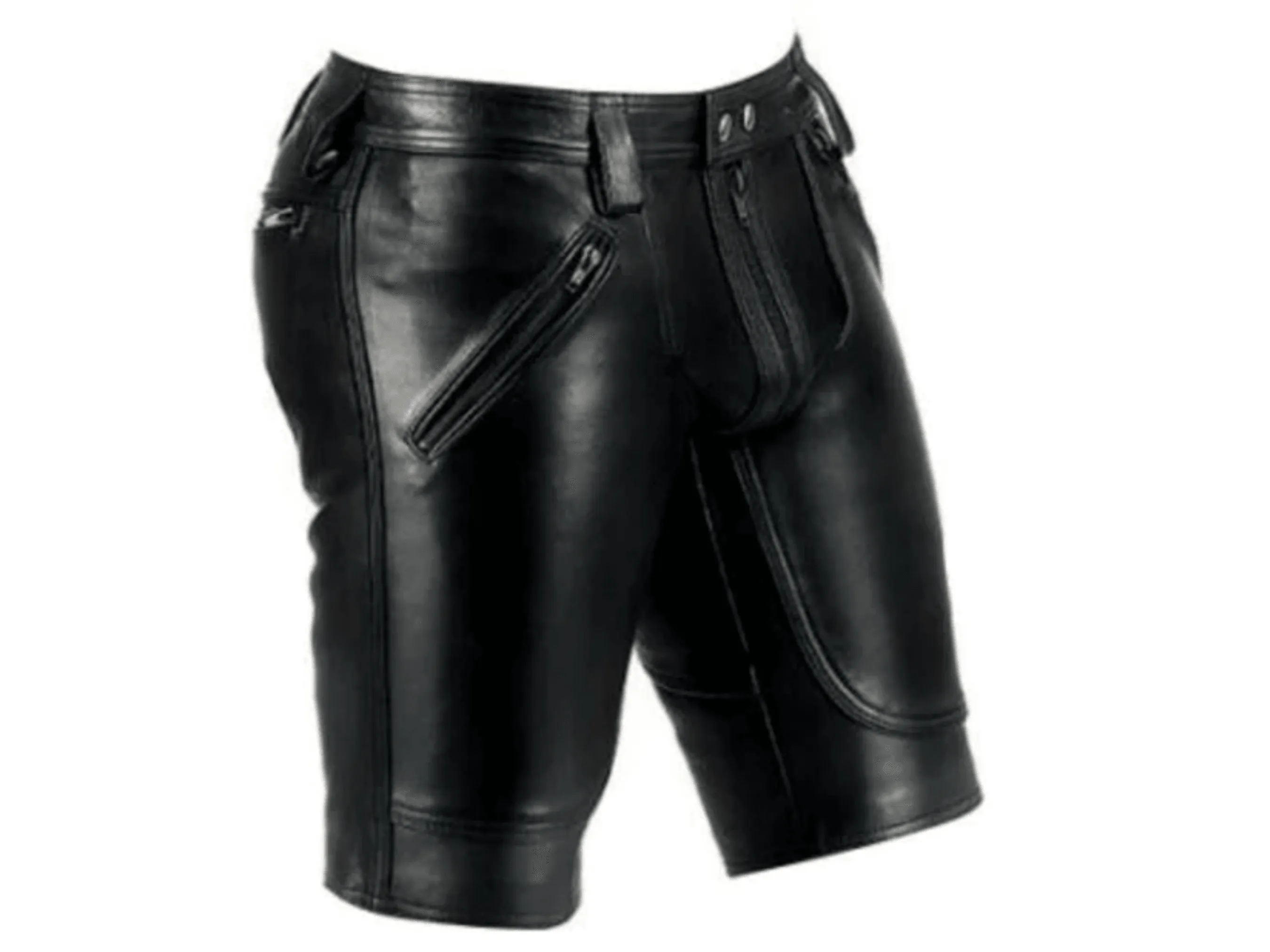 Mens Black Leather Shorts with Double Zipper