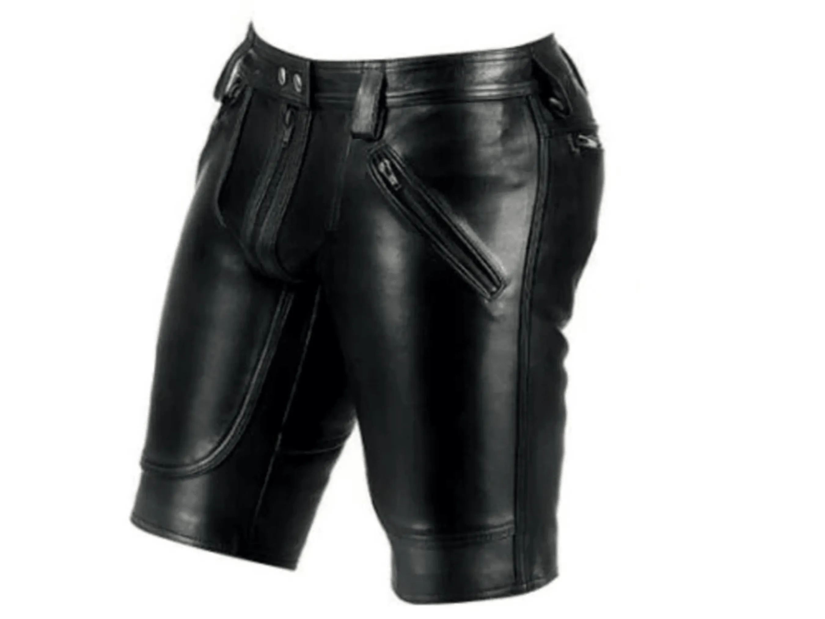 Mens Black Leather Shorts with Double Zipper