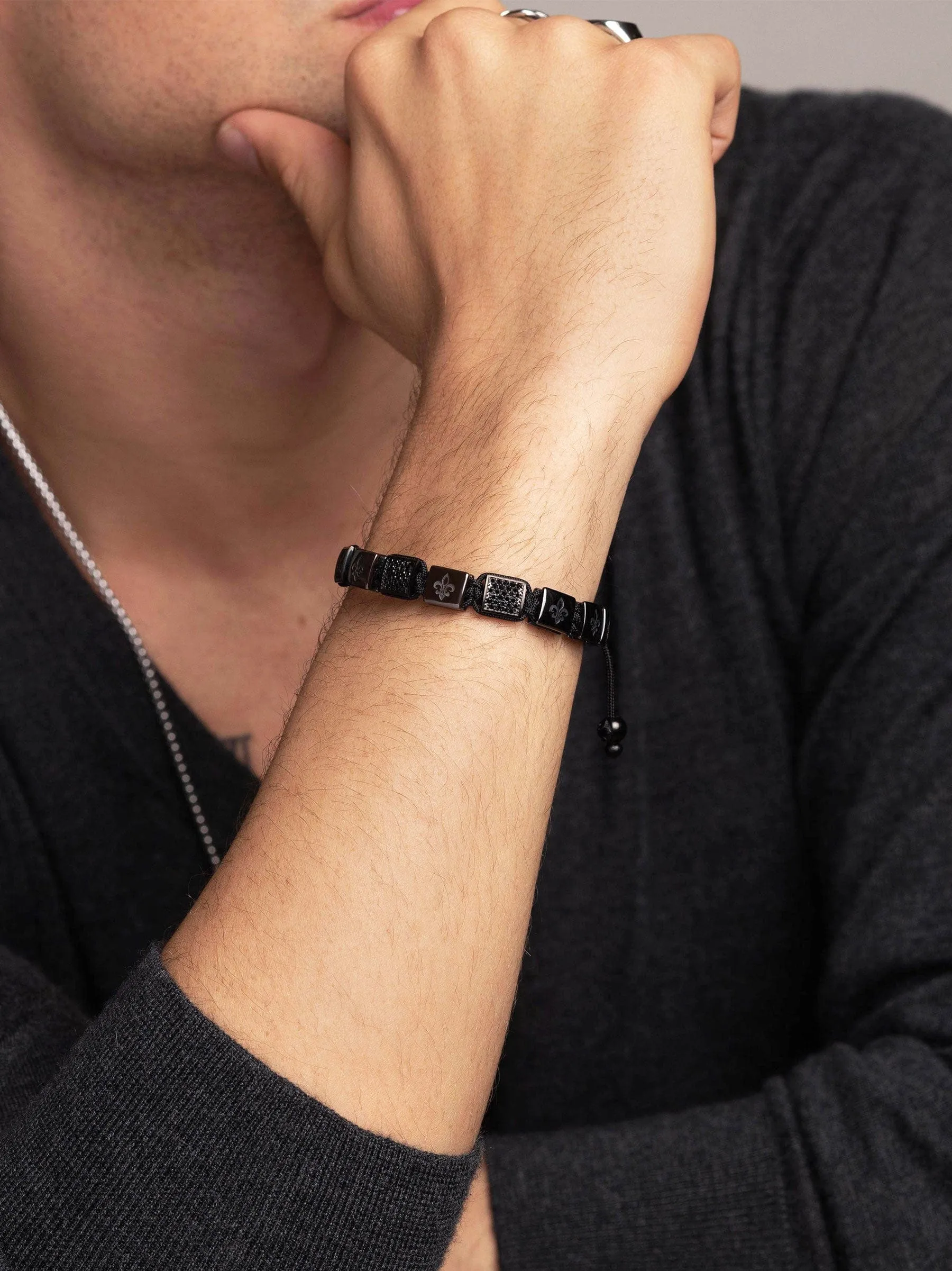 Men's Ceramic Flatbead Bracelet in Black