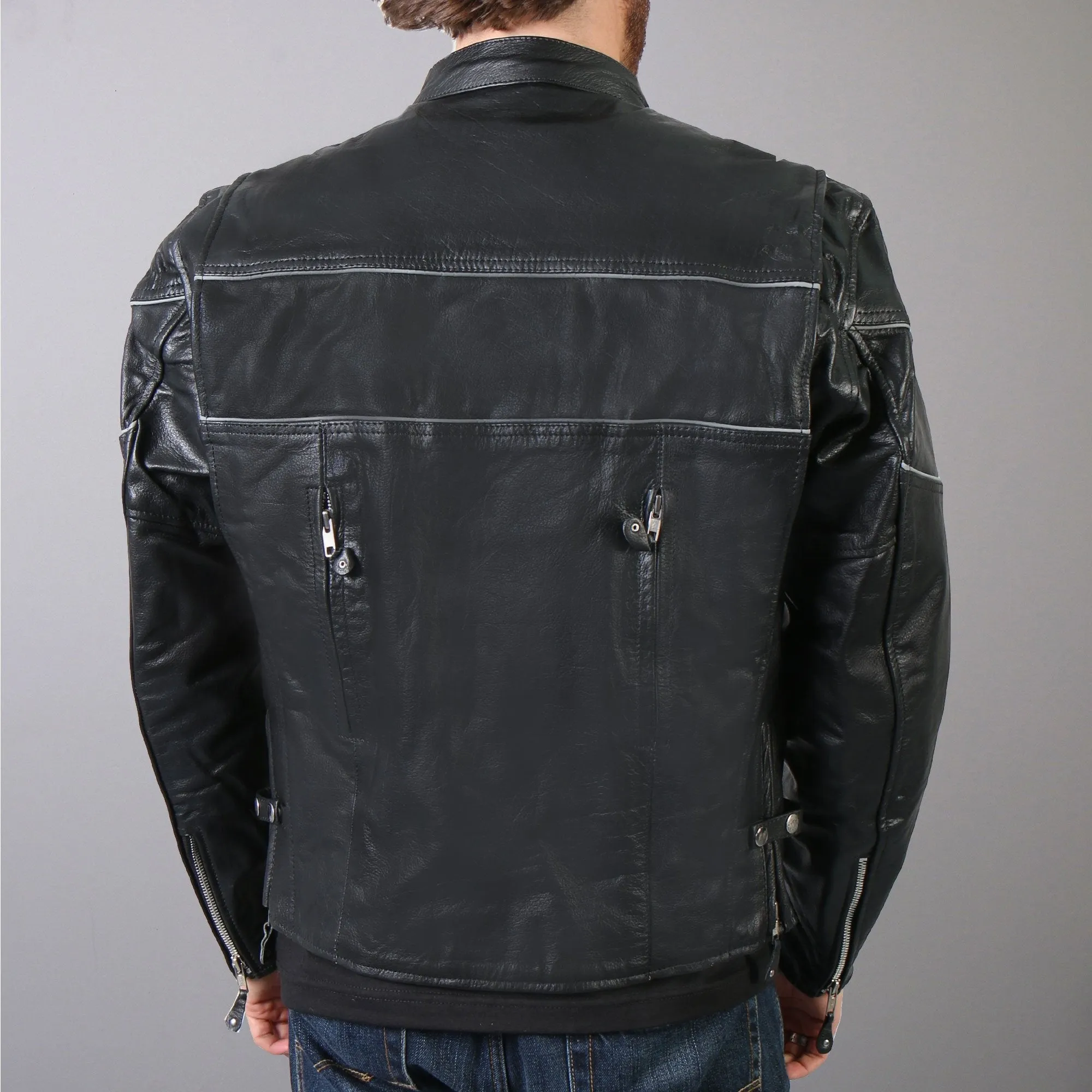 Men's Leather Jacket w/ Reflective Piping, JKM1004-HL