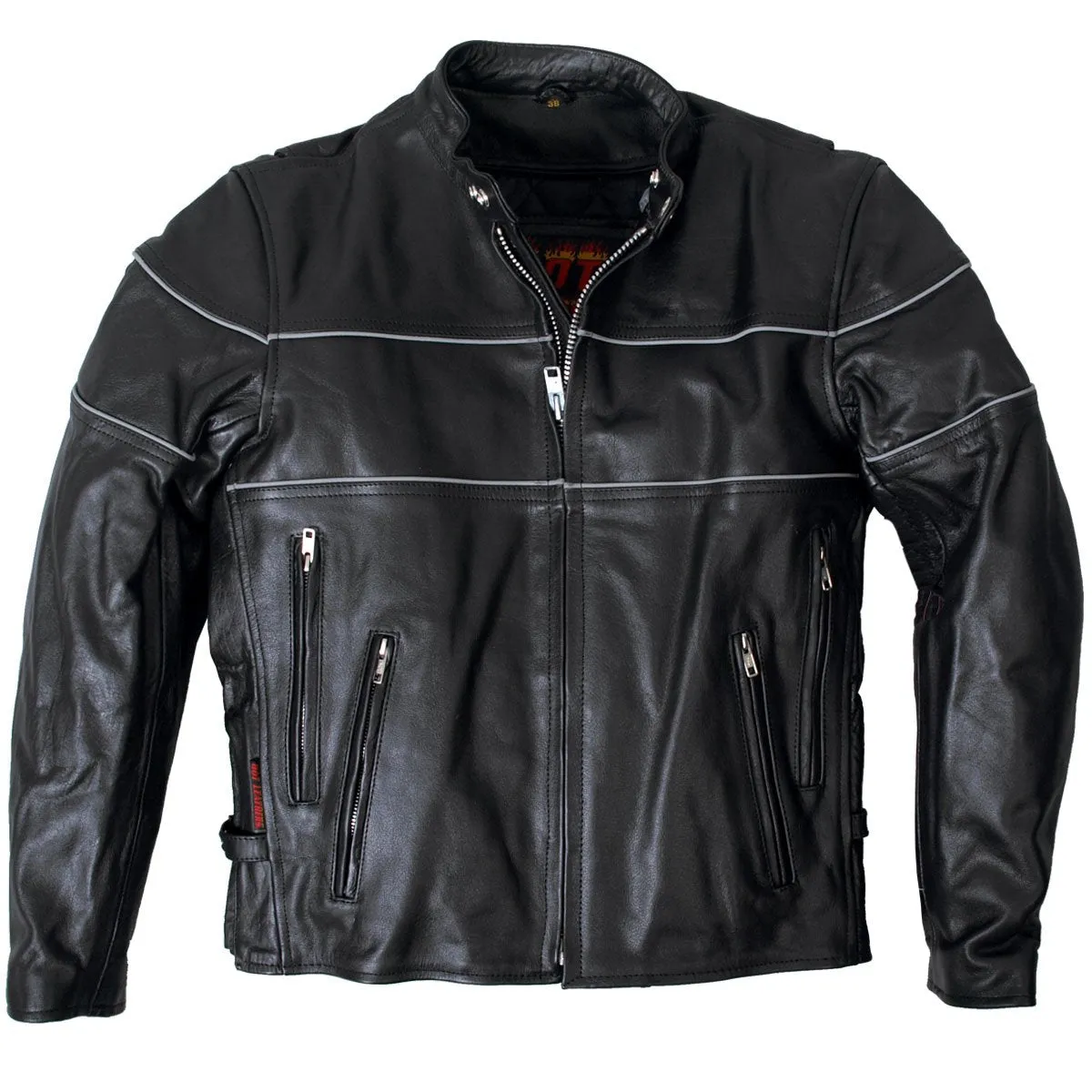 Men's Leather Jacket w/ Reflective Piping, JKM1004-HL