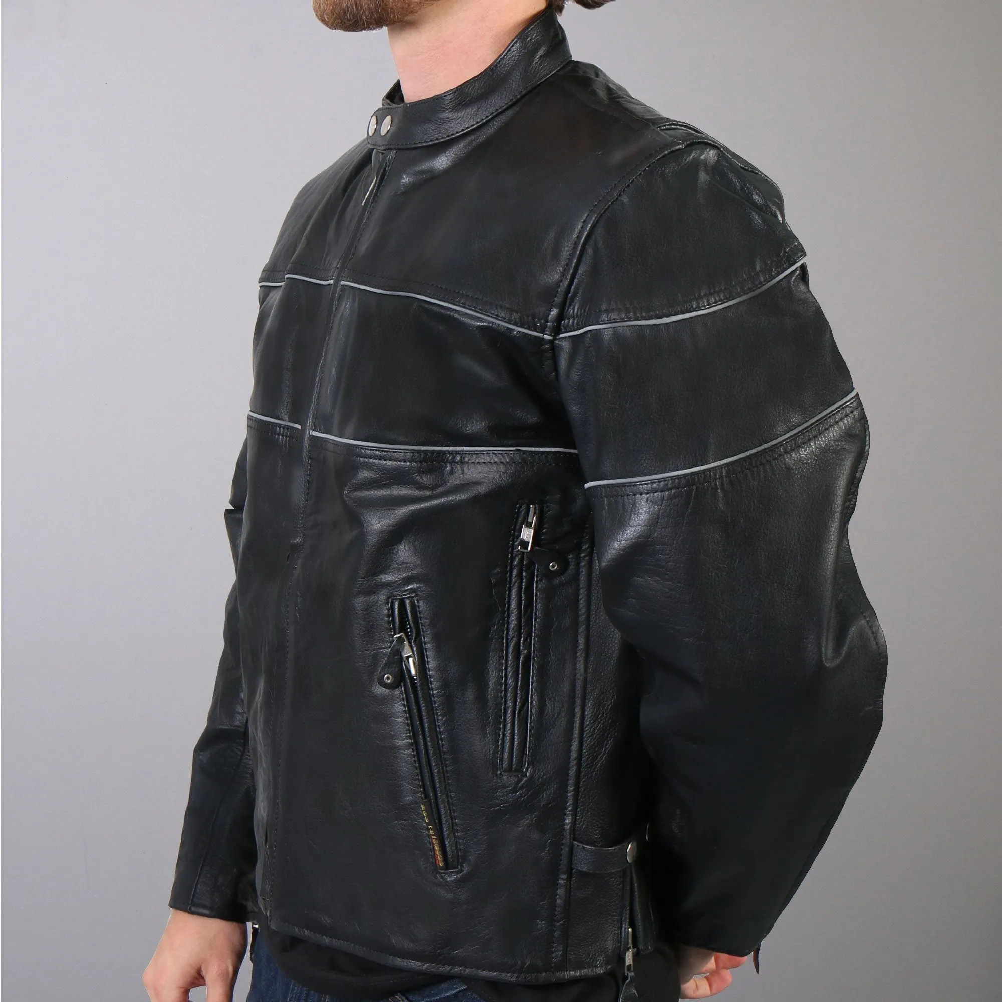 Men's Leather Jacket w/ Reflective Piping, JKM1004-HL