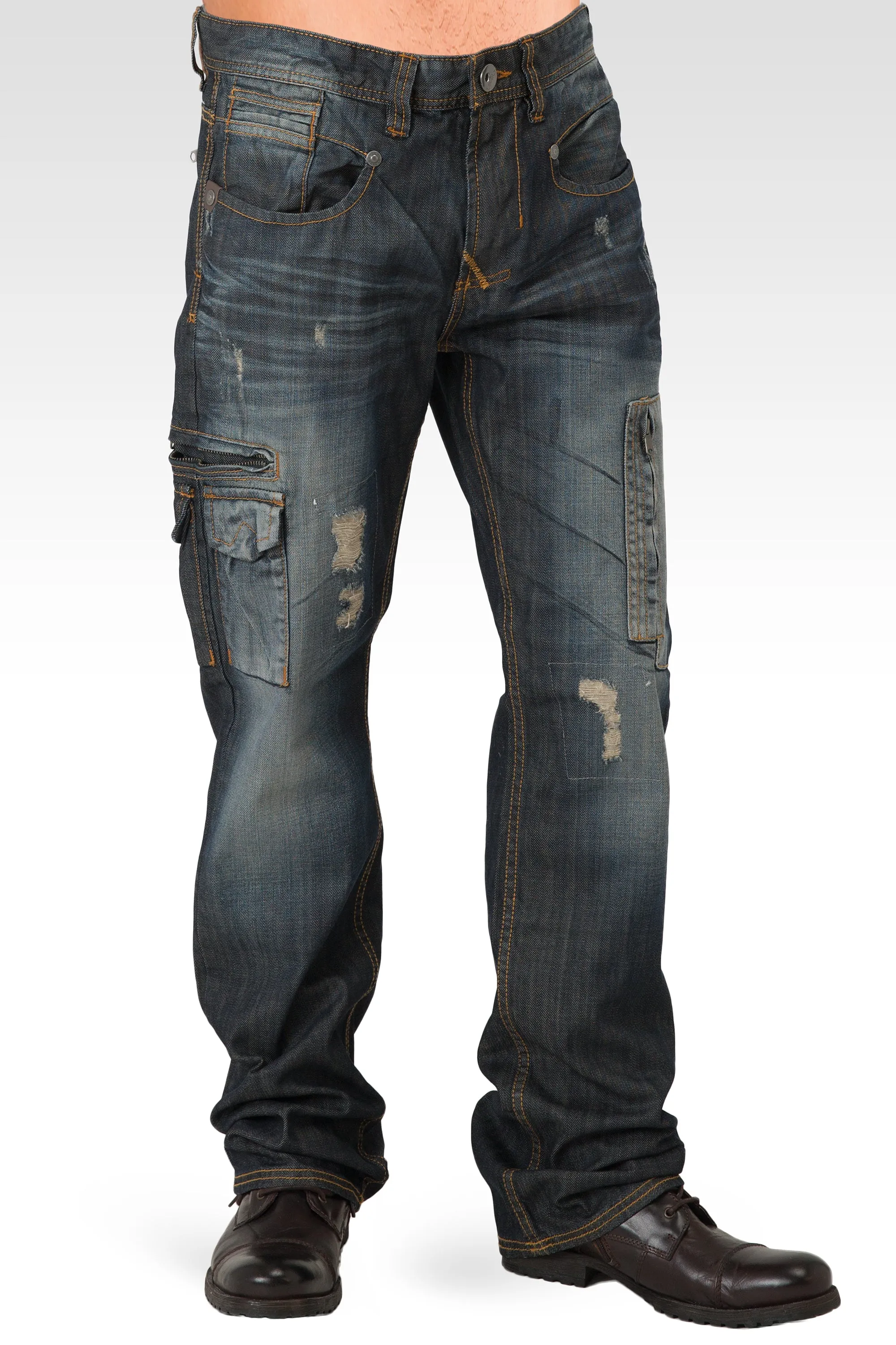 Men's Midrise Relaxed Fit Premium Denim Jeans with Utility Pockets