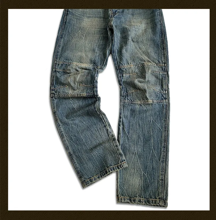 Men's Washed Distressed Whiskers Jeans Light Blue