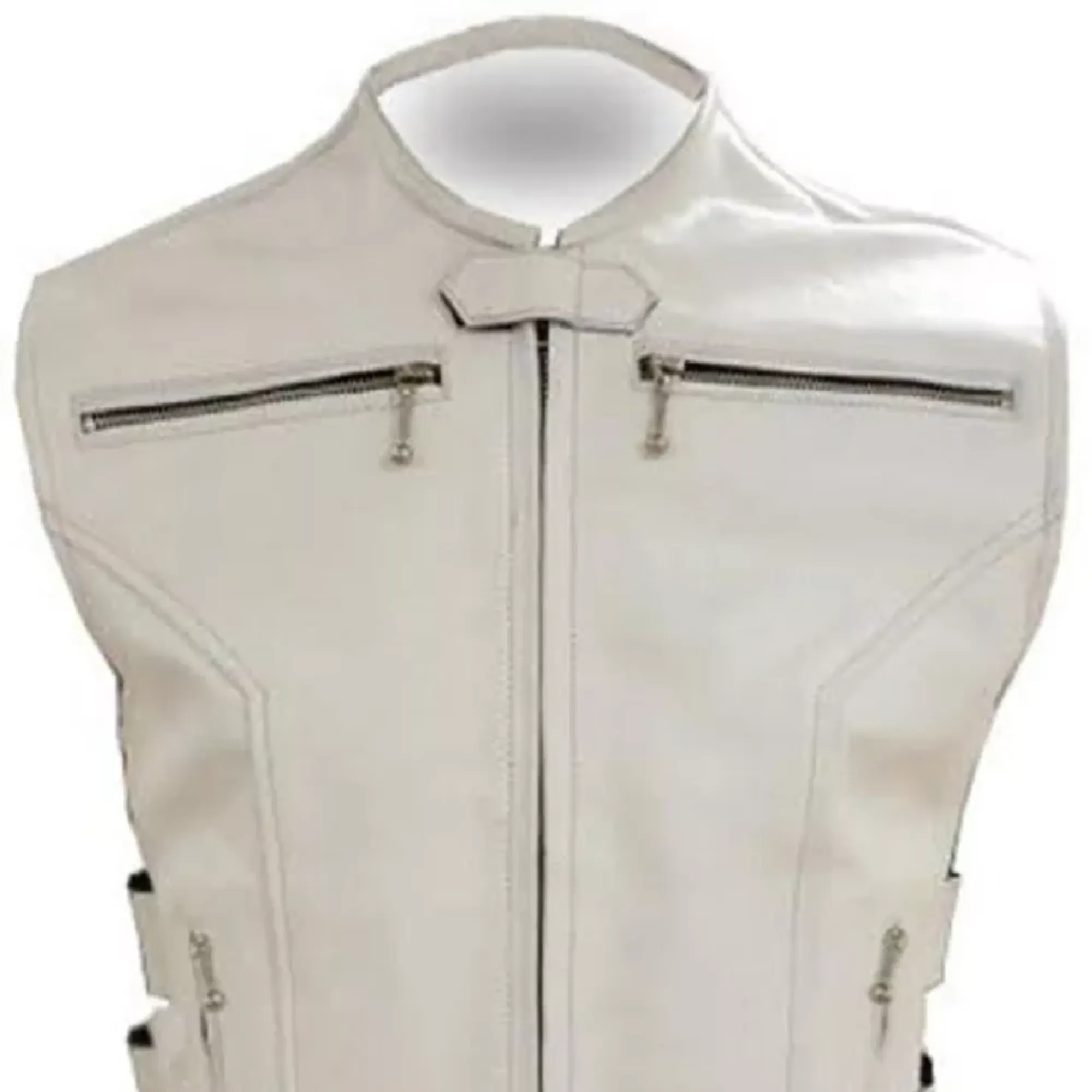 Mens White Leather Vest