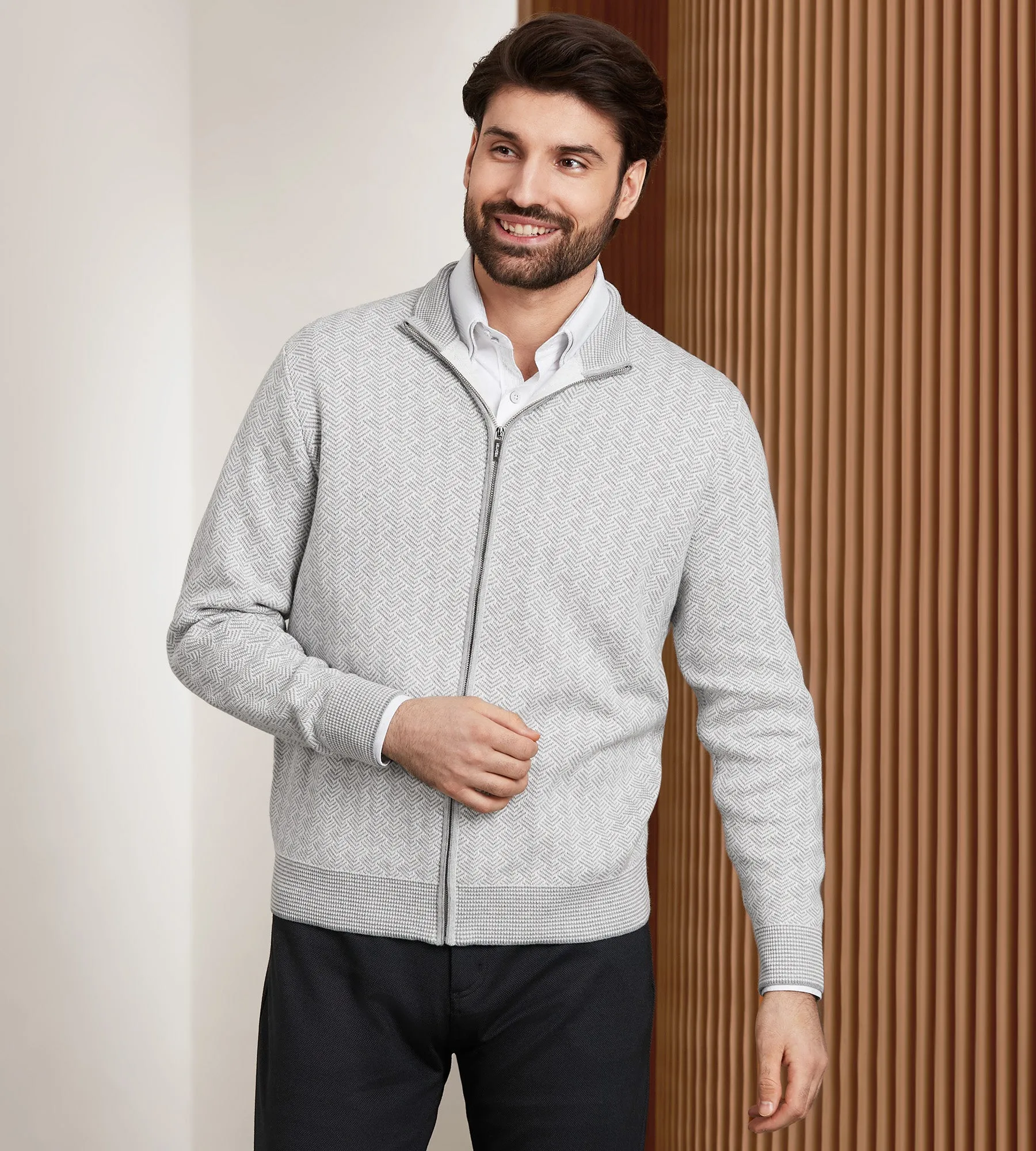 Modern Fit Long Sleeve Full Zip Sweater