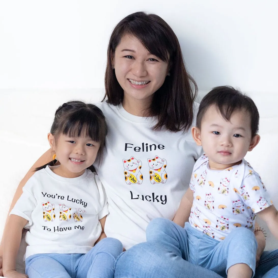 Mommy & Me Set Organic Cotton T-Shirt   Onesie - Lucky Cat Maneki Neko