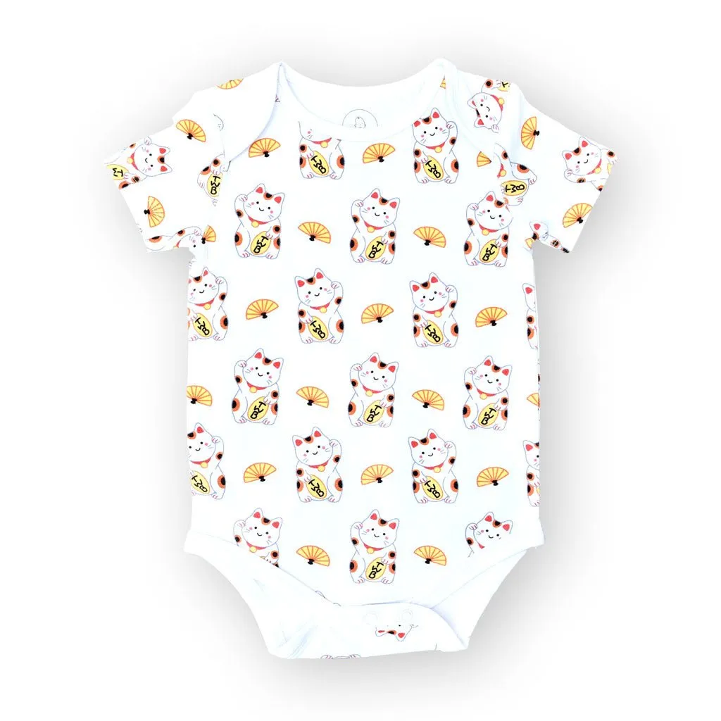 Mommy & Me Set Organic Cotton T-Shirt   Onesie - Lucky Cat Maneki Neko