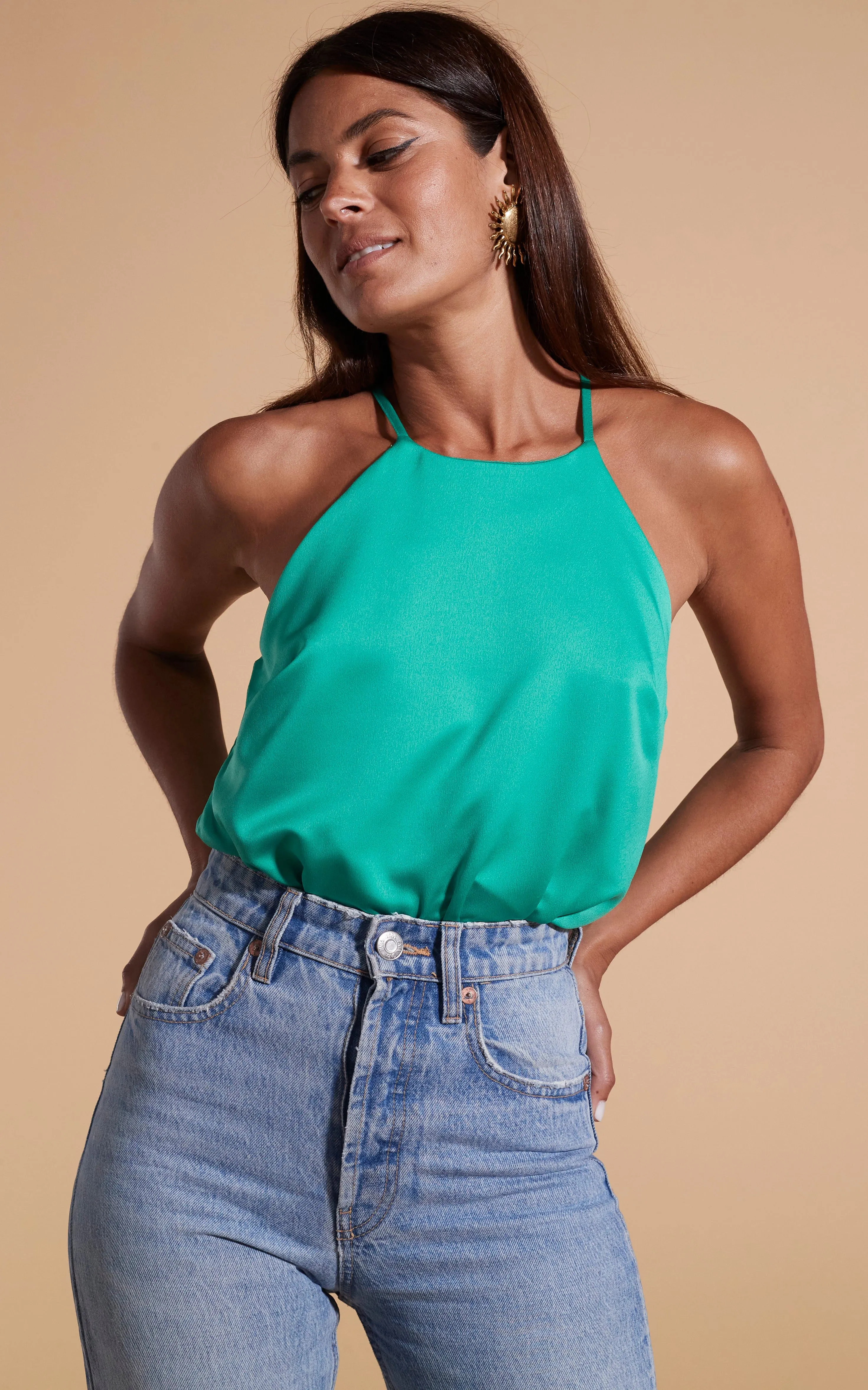 Nina Halter Cami Top In Teal Green