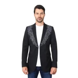 Platini Men's Embroidery Fashion Black Blazer