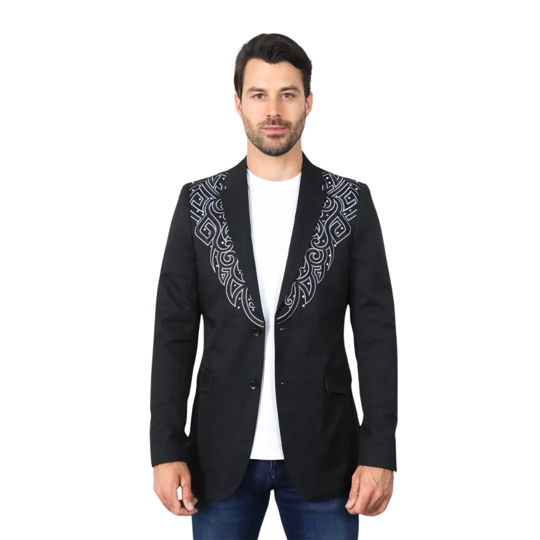 Platini Men's Embroidery Fashion Black Blazer