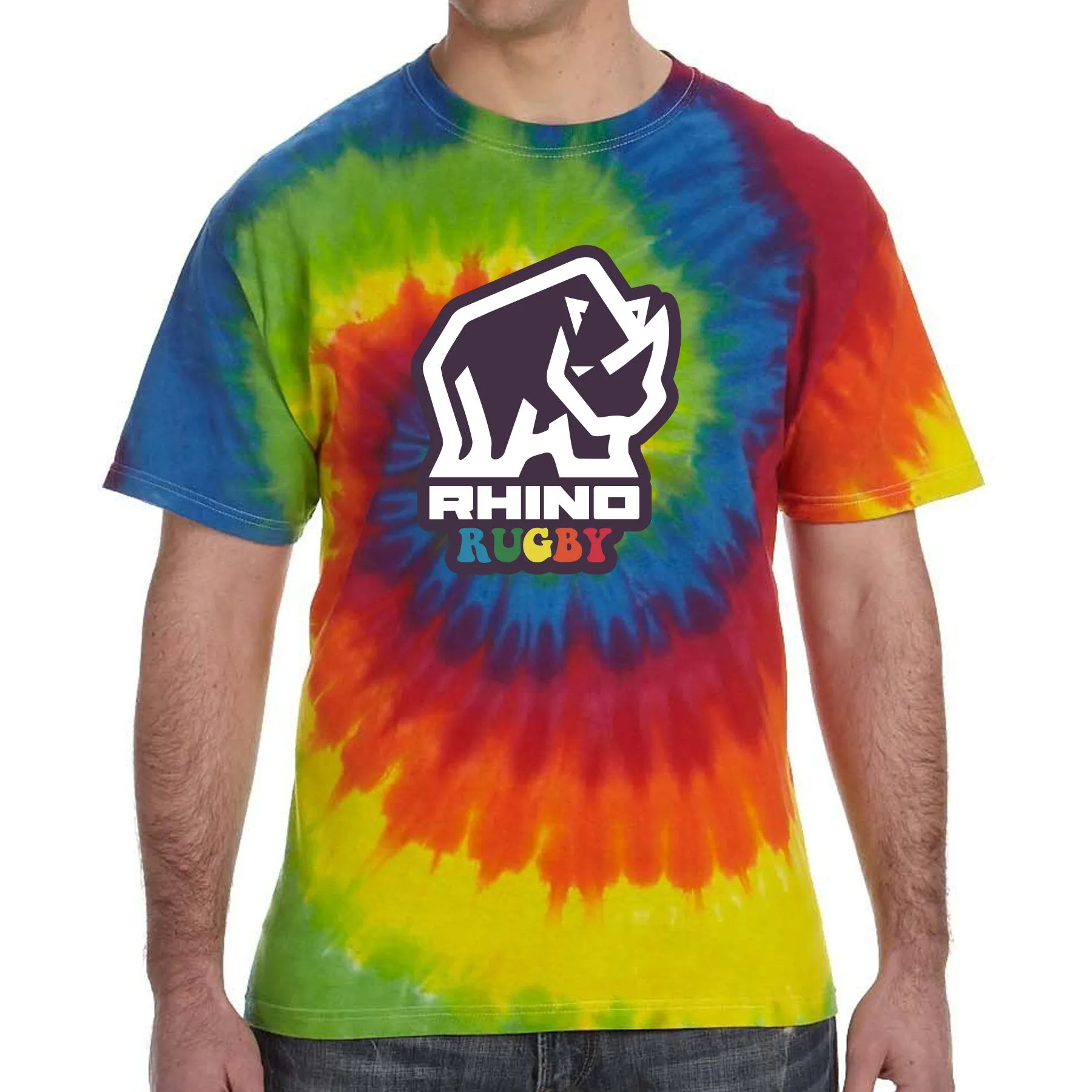 Rhino Tie Dye Reactive Rainbow Adult Tee