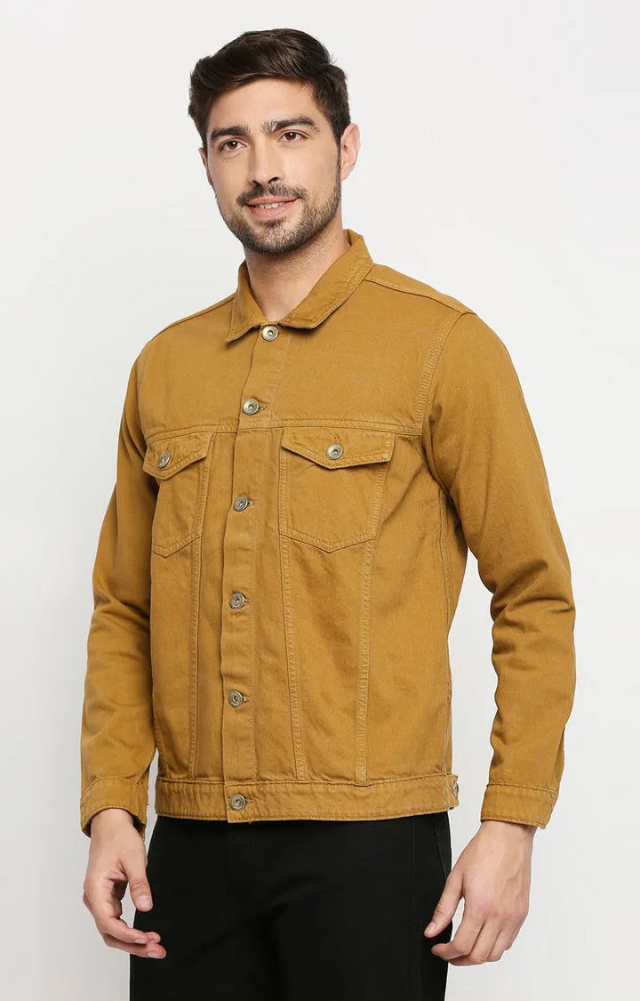 Spykar Men Beige Cotton Slim Fit Denim Jacket