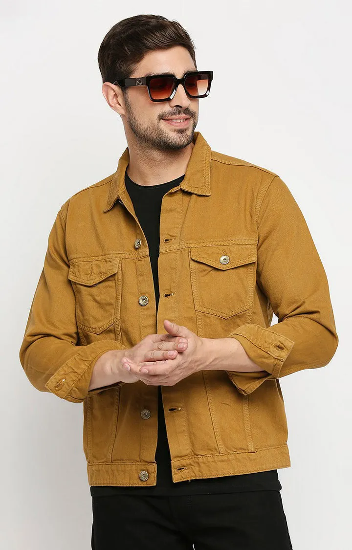 Spykar Men Beige Cotton Slim Fit Denim Jacket