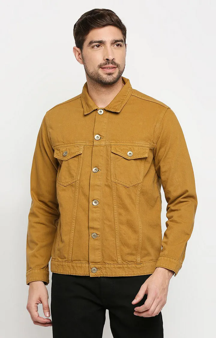 Spykar Men Beige Cotton Slim Fit Denim Jacket