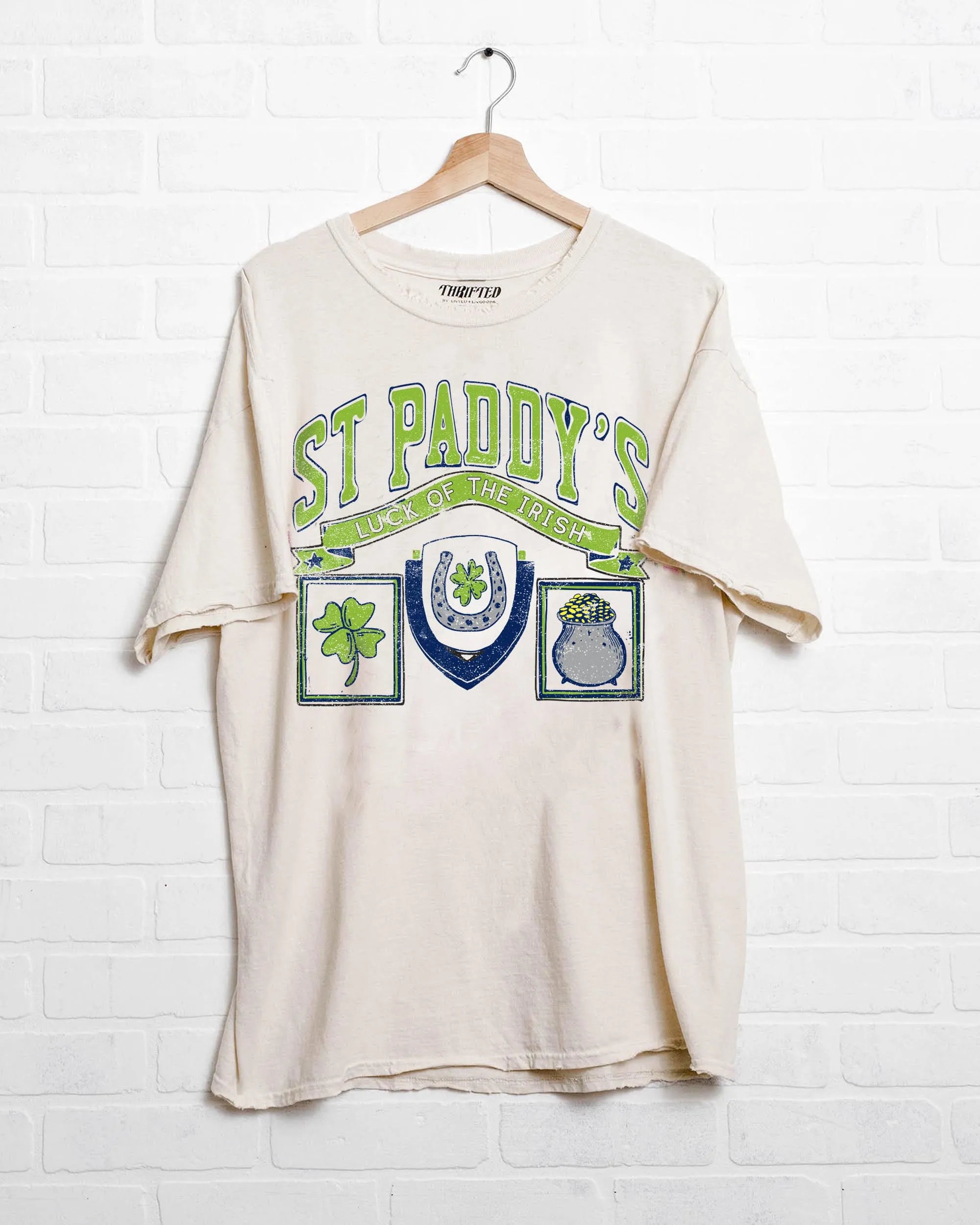 St. Patrick's Day Patch Off White Thrifted Tee