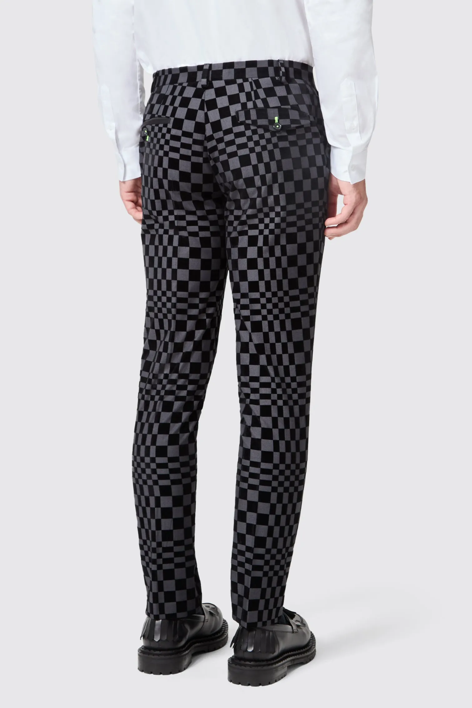 Tiber Skinny Fit Grey Check Tuxedo Trousers