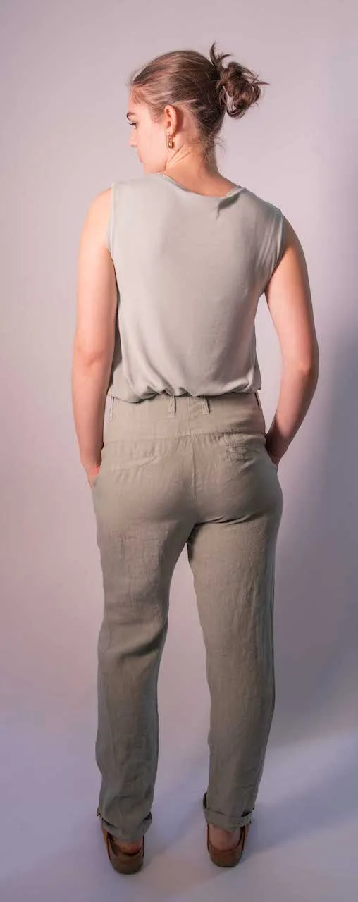 Transit Par Such Tapered Linen Pant in Green Water