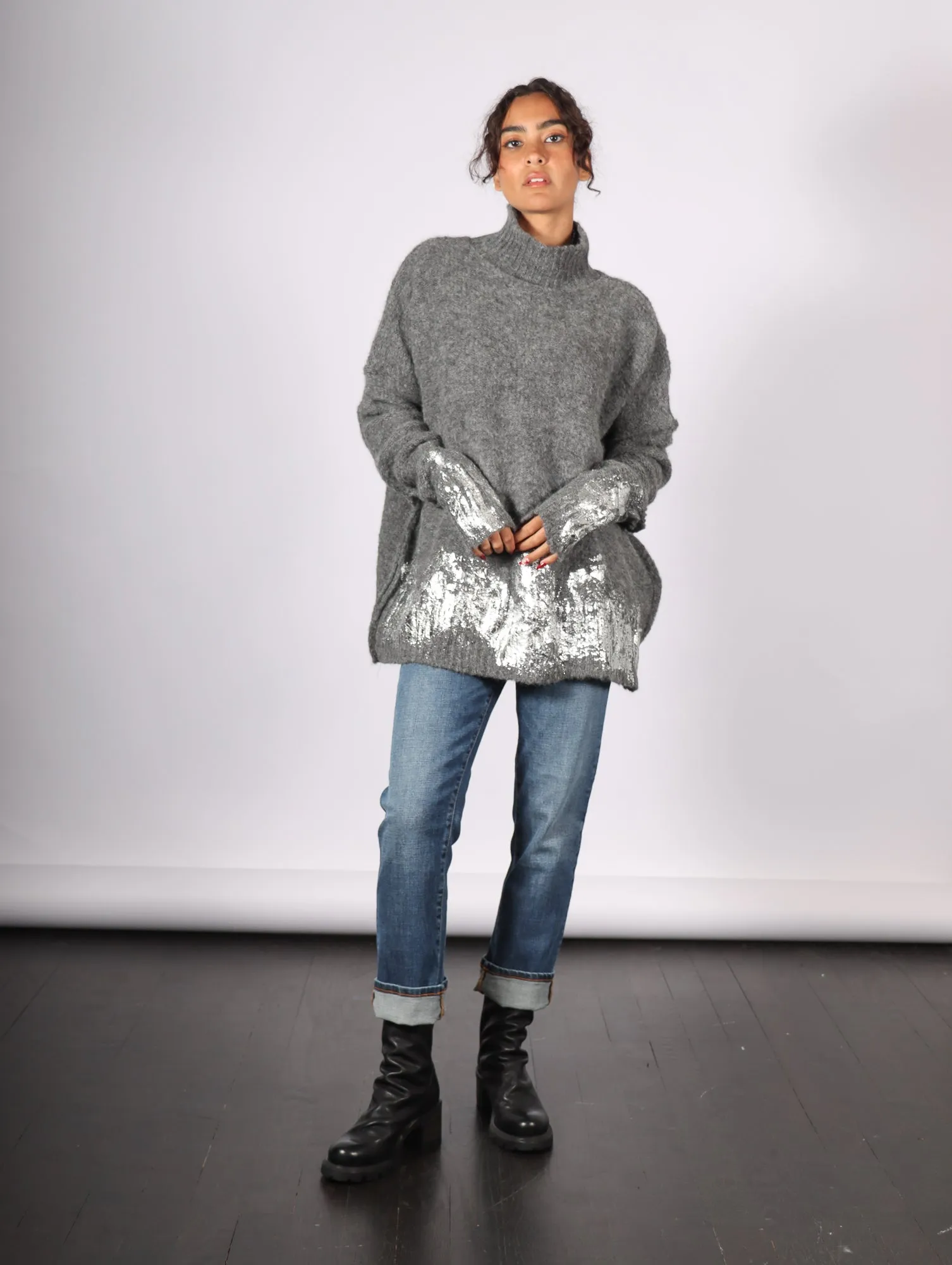 Turtleneck Sweater in Charcoal & Foil by Amano by Lorena Laing