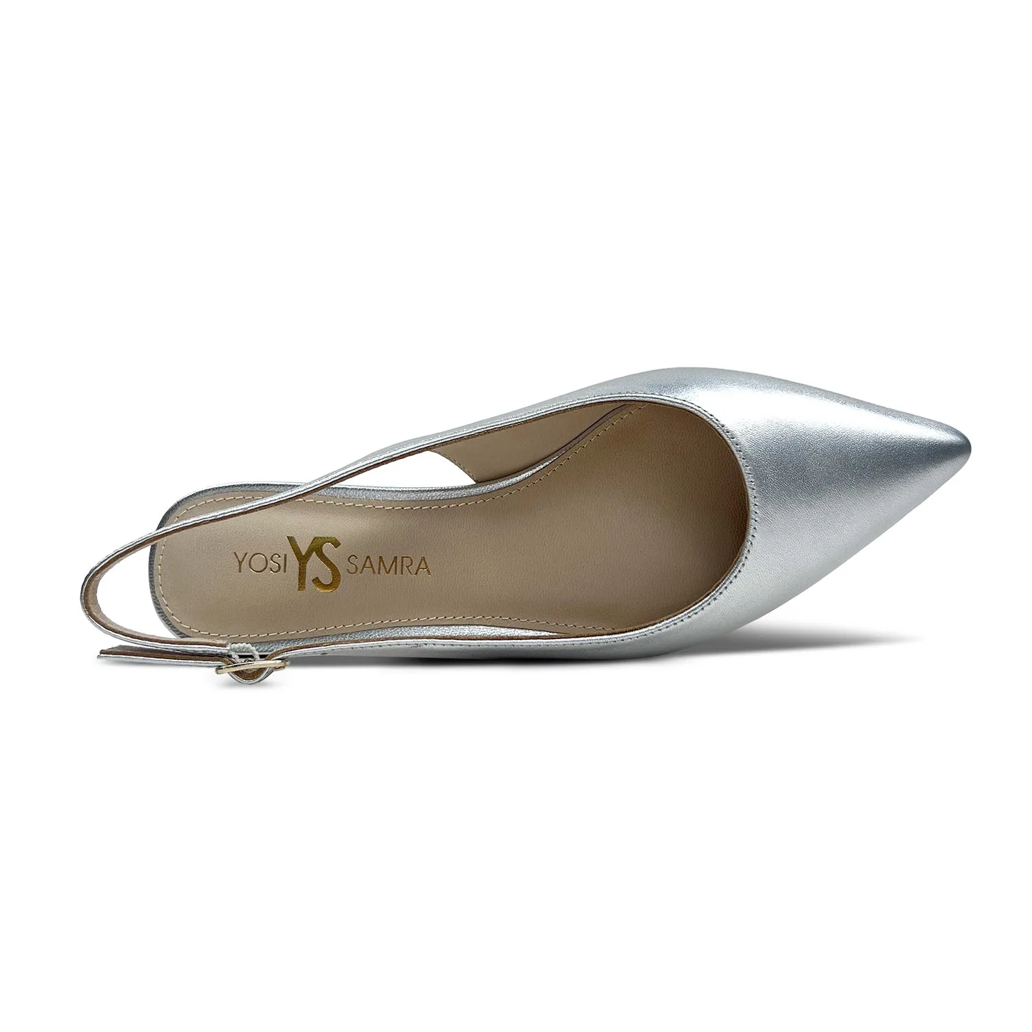 Vera Slingback Flat in Silver Leather